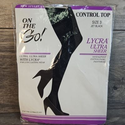 On the Go Ultra Sheer w/ Lycra Control Top Size 3 Pantyhose Nylon Stockings